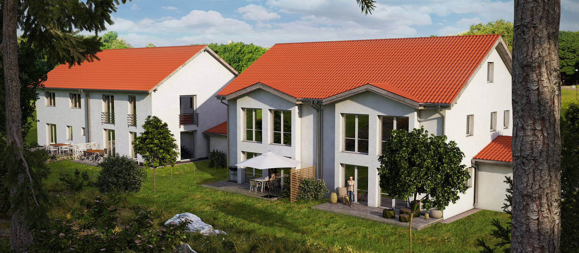 BV Wasserburg- Architekturvisualisierung Südseite - Doppelhaus