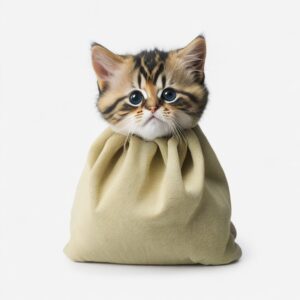 baby cat in sack, white background